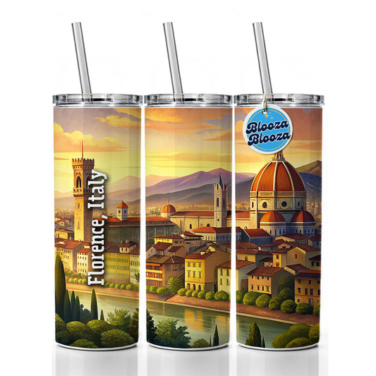 Florence, Italy Travel City Country Stamp Skinny Tumbler 20oz with Straw Insulated Water Bottle Gift