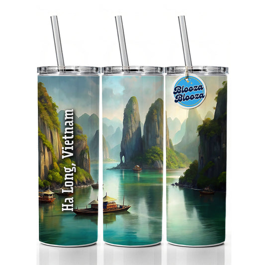 Ha Long, Vietnam Travel City Country Stamp Skinny Tumbler 20oz with Straw Insulated Water Bottle Gift