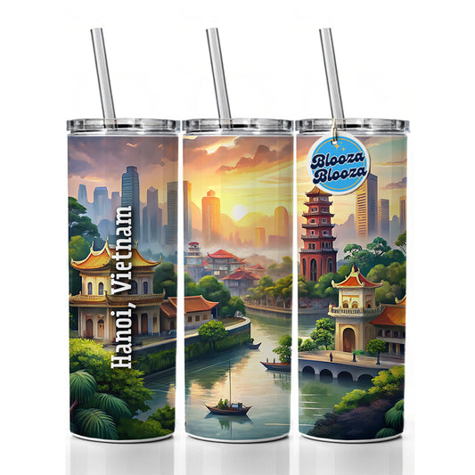 Hanoi, Vietnam Travel City Country Stamp Skinny Tumbler 20oz with Straw Insulated Water Bottle Gift