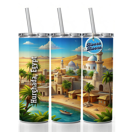 Hurghada, Egypt Travel City Country Stamp Skinny Tumbler 20oz with Straw Insulated Water Bottle Gift