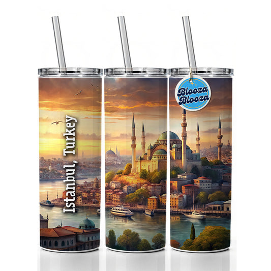Istanbul, Turkey Travel City Country Stamp Skinny Tumbler 20oz with Straw Insulated Water Bottle Gift