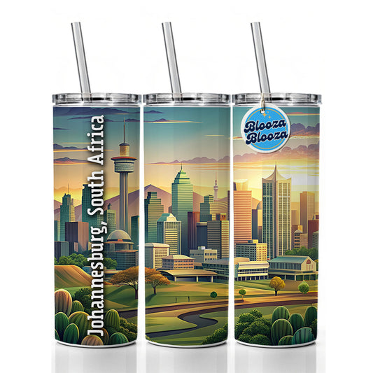 Johannesburg, South Africa Travel City Country Stamp Skinny Tumbler 20oz with Straw Insulated Water Bottle Gift