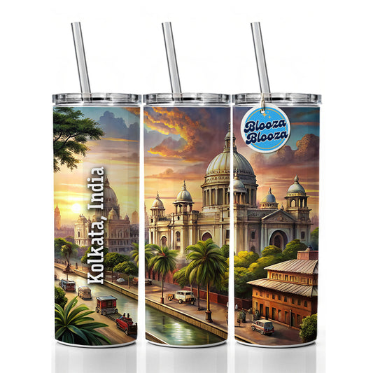 Kolkata, India Travel City Country Stamp Skinny Tumbler 20oz with Straw Insulated Water Bottle Gift