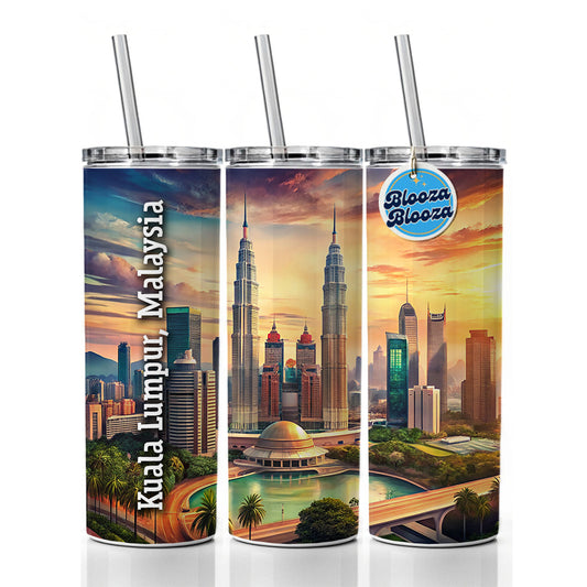 Kuala Lumpur, Malaysia Travel City Country Stamp Skinny Tumbler 20oz with Straw Insulated Water Bottle Gift