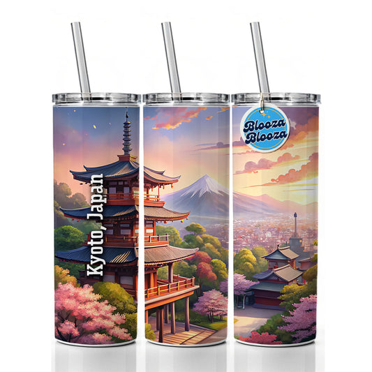 Kyoto, Japan Travel City Country Stamp Skinny Tumbler 20oz with Straw Insulated Water Bottle Gift