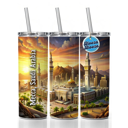 Mecca, Saudi Arabia Travel City Country Stamp Skinny Tumbler 20oz with Straw Insulated Water Bottle Gift