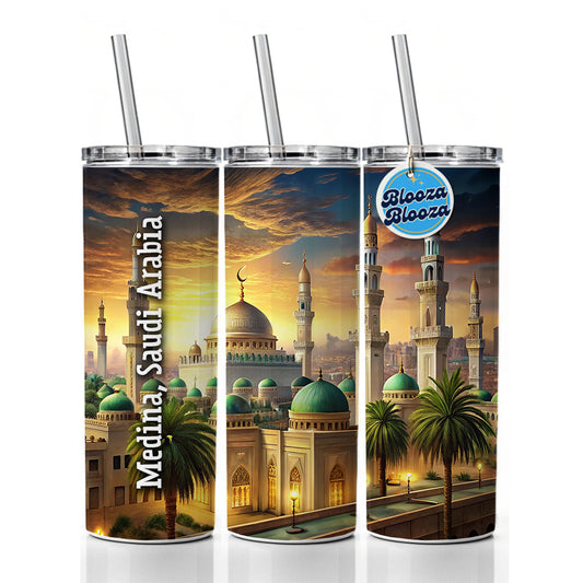 Medina, Saudi Arabia Travel City Country Stamp Skinny Tumbler 20oz with Straw Insulated Water Bottle Gift