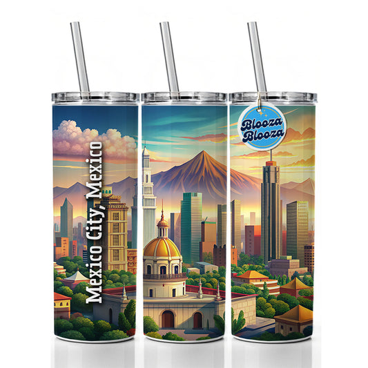 Mexico City, Mexico Travel City Country Stamp Skinny Tumbler 20oz with Straw Insulated Water Bottle Gift