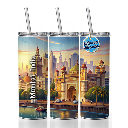 Mumbai, India Travel City Country Stamp Skinny Tumbler 20oz with Straw Insulated Water Bottle Gift