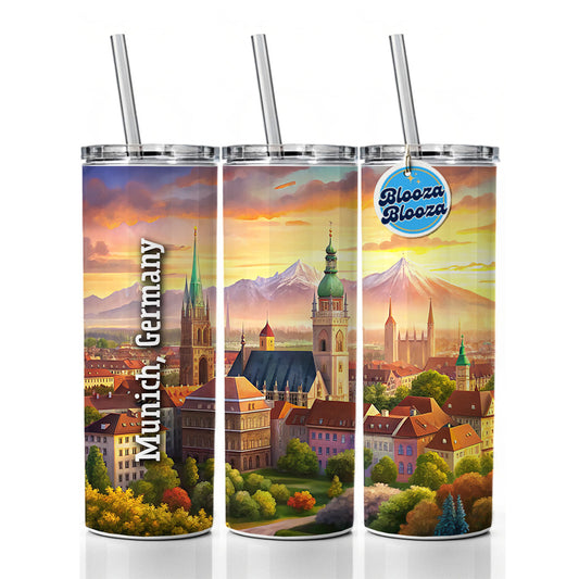 Munich, Germany Travel City Country Stamp Skinny Tumbler 20oz with Straw Insulated Water Bottle Gift