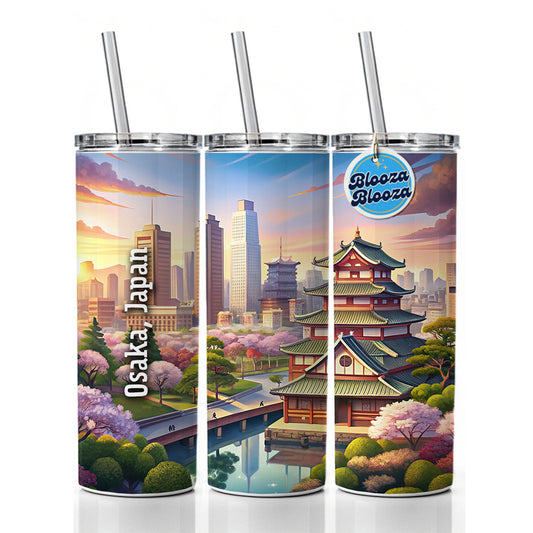 Osaka, Japan Travel City Country Stamp Skinny Tumbler 20oz with Straw Insulated Water Bottle Gift
