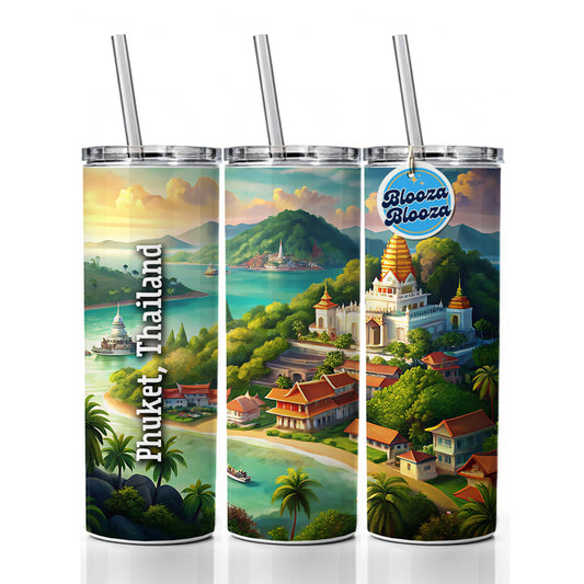 Phuket, Thailand Travel City Country Stamp Skinny Tumbler 20oz with Straw Insulated Water Bottle Gift