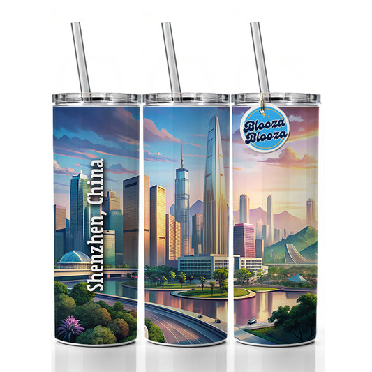 Shenzhen, China Travel City Country Stamp Skinny Tumbler 20oz with Straw Insulated Water Bottle Gift
