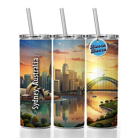 Sydney, Australia Travel City Country Stamp Skinny Tumbler 20oz with Straw Insulated Water Bottle Gift