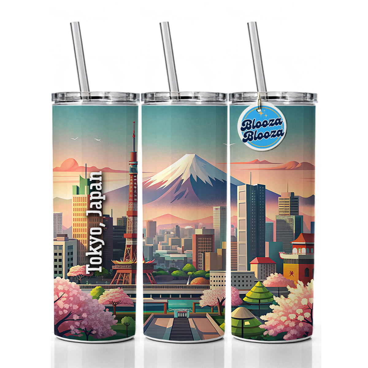 Tokyo, Japan Travel City Country Stamp Skinny Tumbler 20oz with Straw Insulated Water Bottle Gift