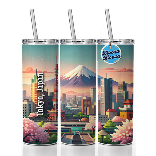 Tokyo, Japan Travel City Country Stamp Skinny Tumbler 20oz with Straw Insulated Water Bottle Gift