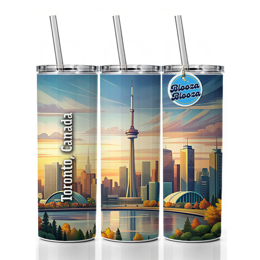 Toronto, Canada Travel City Country Stamp Skinny Tumbler 20oz with Straw Insulated Water Bottle Gift