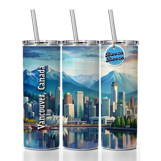 Vancouver, Canada Travel City Country Stamp Skinny Tumbler 20oz with Straw Insulated Water Bottle Gift