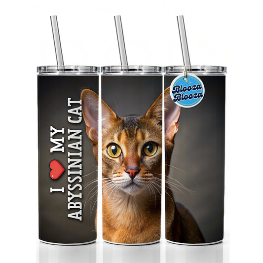I Love My Abyssinian Cat Heart Skinny Tumbler 20oz with Straw Insulated Water Bottle Gift