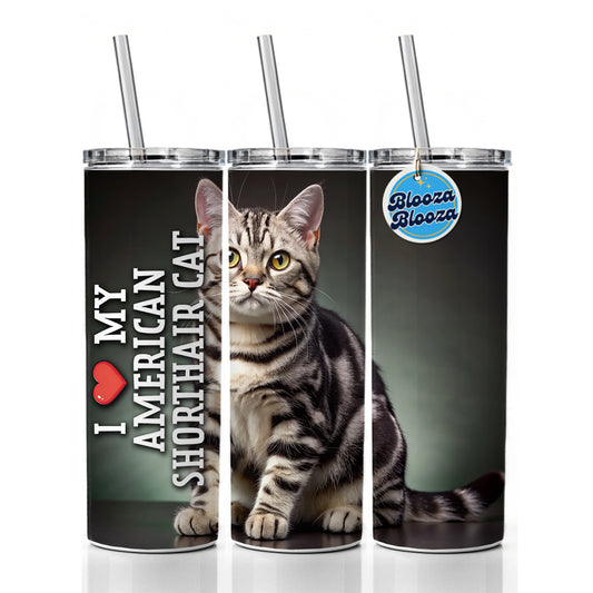 I Love My American Shorthair Cat Heart Skinny Tumbler 20oz with Straw Insulated Water Bottle Gift