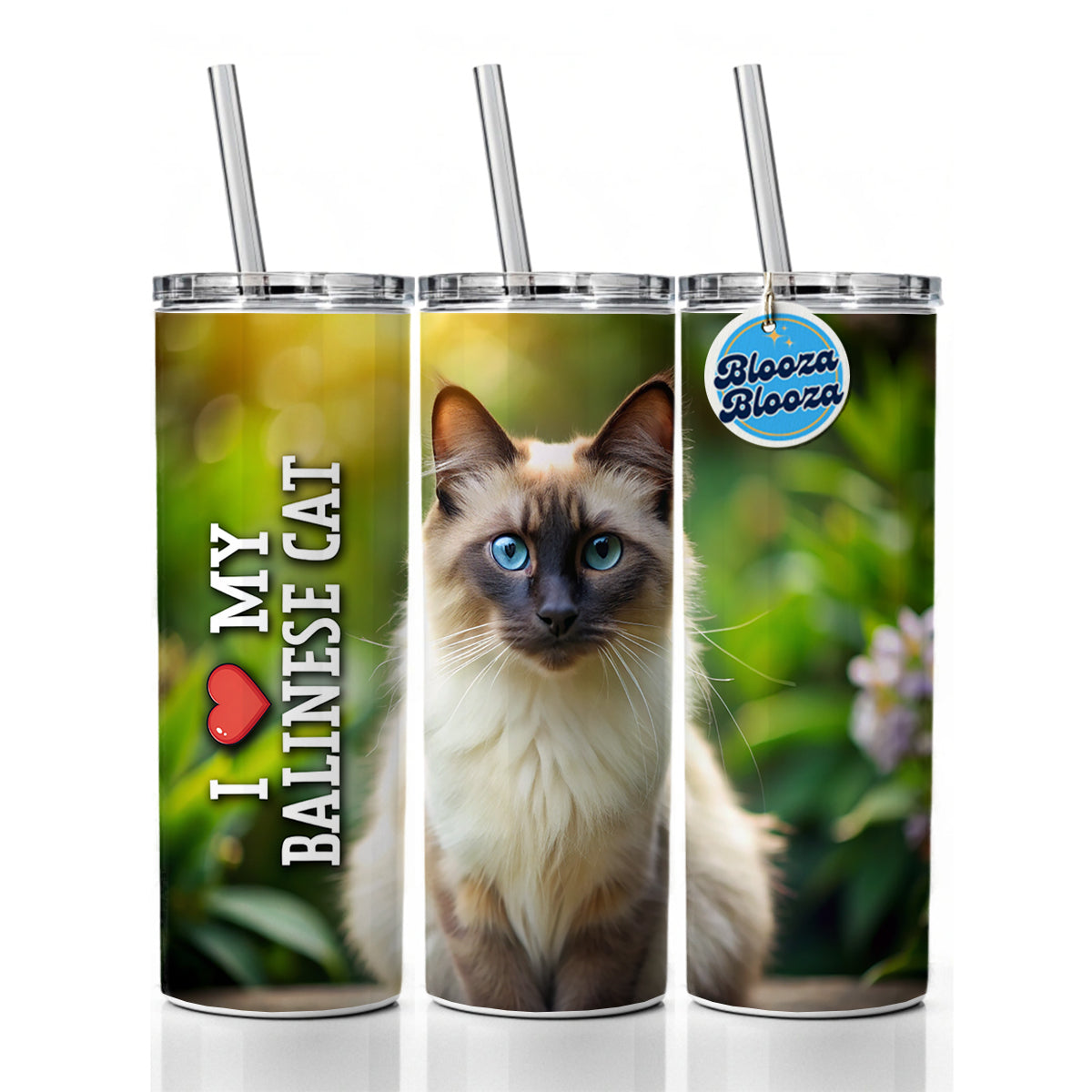 I Love My Balinese Cat Heart Skinny Tumbler 20oz with Straw Insulated Water Bottle Gift