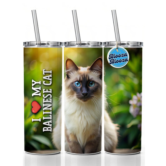 I Love My Balinese Cat Heart Skinny Tumbler 20oz with Straw Insulated Water Bottle Gift
