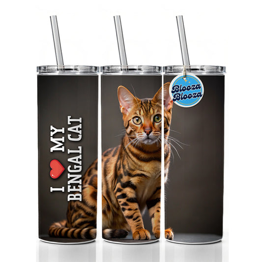 I Love My Bengal Cat Heart Skinny Tumbler 20oz with Straw Insulated Water Bottle Gift