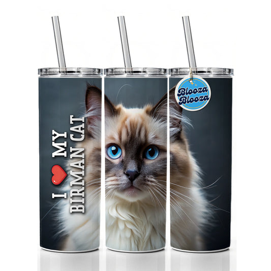 I Love My Birman Cat Heart Skinny Tumbler 20oz with Straw Insulated Water Bottle Gift