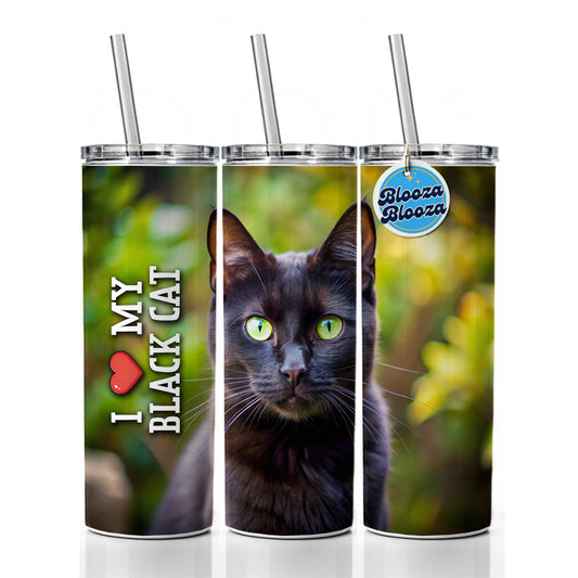 I Love My Black Cat Heart Skinny Tumbler 20oz with Straw Insulated Water Bottle Gift