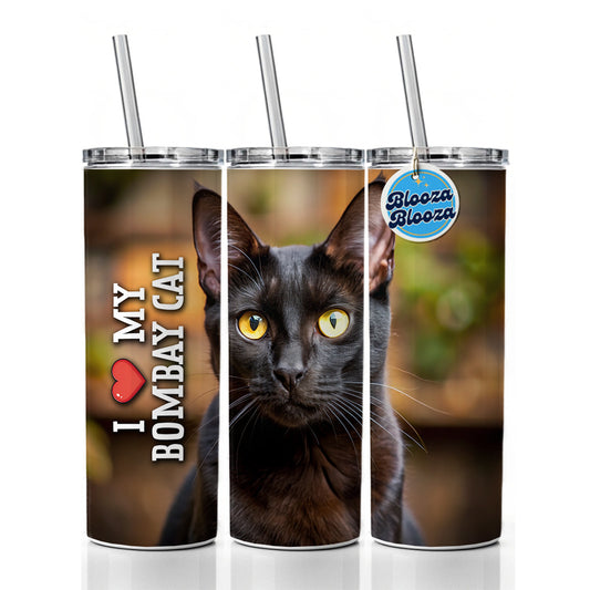 I Love My Bombay Cat Heart Skinny Tumbler 20oz with Straw Insulated Water Bottle Gift