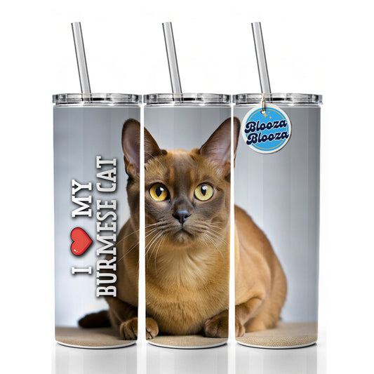 I Love My Burmese Cat Heart Skinny Tumbler 20oz with Straw Insulated Water Bottle Gift