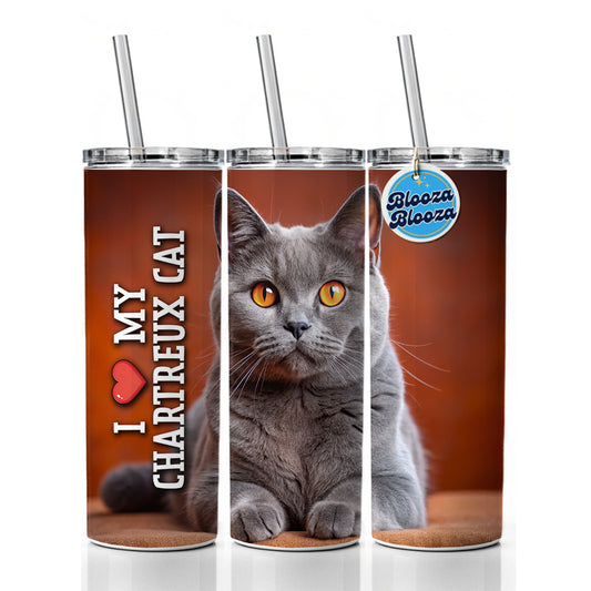 I Love My Chartreux Cat Heart Skinny Tumbler 20oz with Straw Insulated Water Bottle Gift