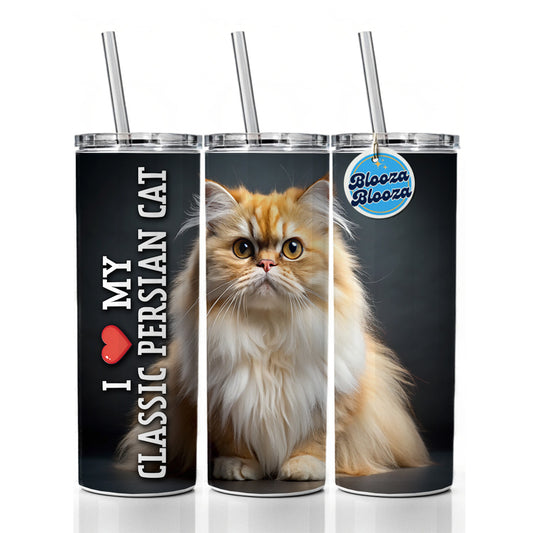I Love My Classic Persian Cat Heart Skinny Tumbler 20oz with Straw Insulated Water Bottle Gift