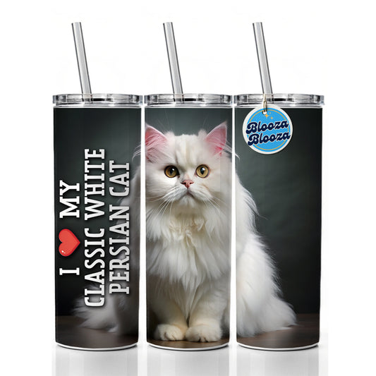 I Love My Classic White Persian Cat Heart Skinny Tumbler 20oz with Straw Insulated Water Bottle Gift