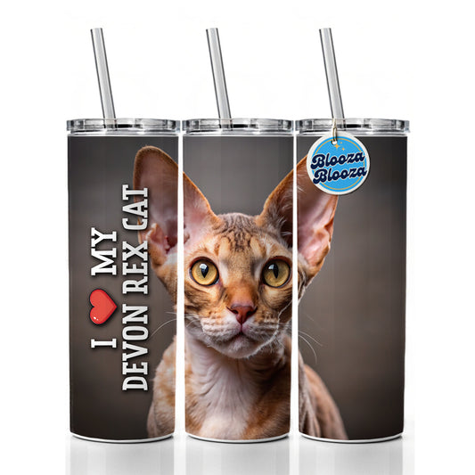 I Love My Devon Rex Cat Heart Skinny Tumbler 20oz with Straw Insulated Water Bottle Gift