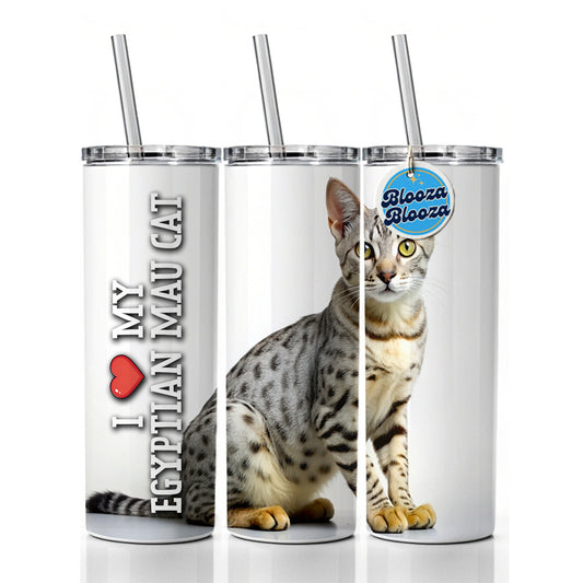 I Love My Egyptian Mau Cat Heart Skinny Tumbler 20oz with Straw Insulated Water Bottle Gift