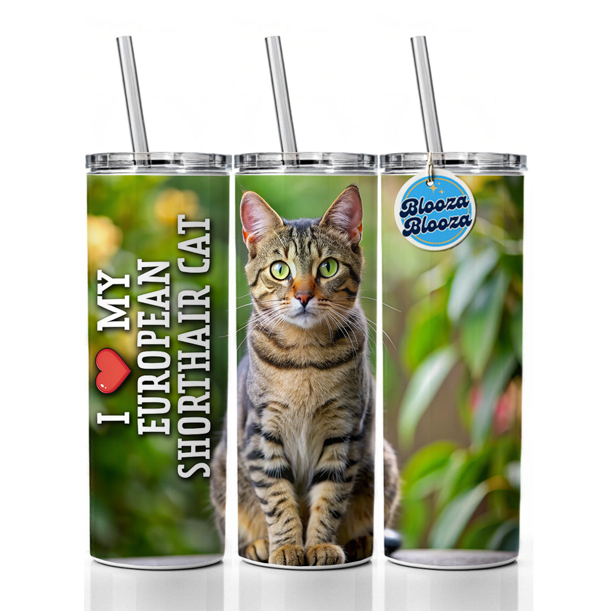 I Love My European Shorthair Cat Heart Skinny Tumbler 20oz with Straw Insulated Water Bottle Gift