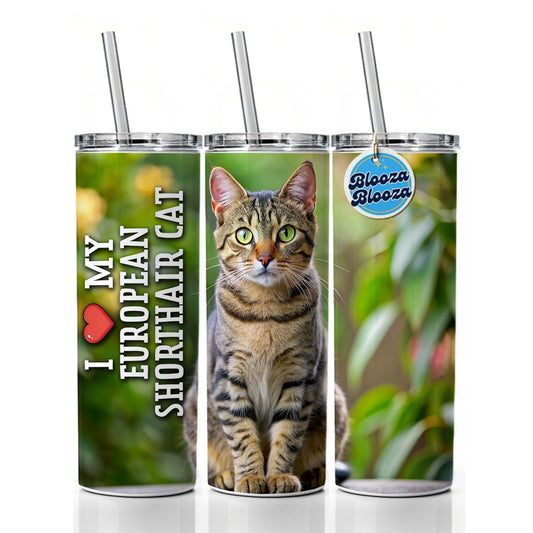 I Love My European Shorthair Cat Heart Skinny Tumbler 20oz with Straw Insulated Water Bottle Gift