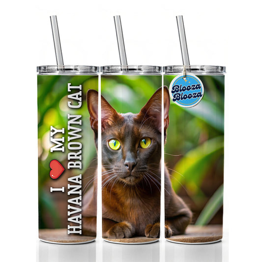I Love My Havana Brown Cat Heart Skinny Tumbler 20oz with Straw Insulated Water Bottle Gift