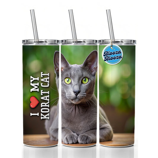 I Love My Korat Cat Heart Skinny Tumbler 20oz with Straw Insulated Water Bottle Gift