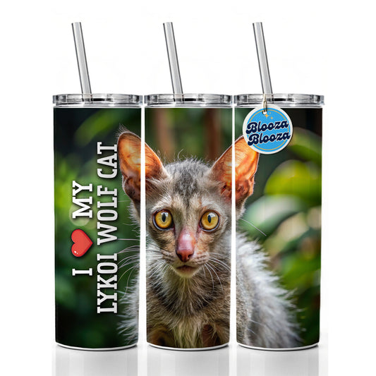 I Love My Lykoi Wolf Cat Heart Skinny Tumbler 20oz with Straw Insulated Water Bottle Gift