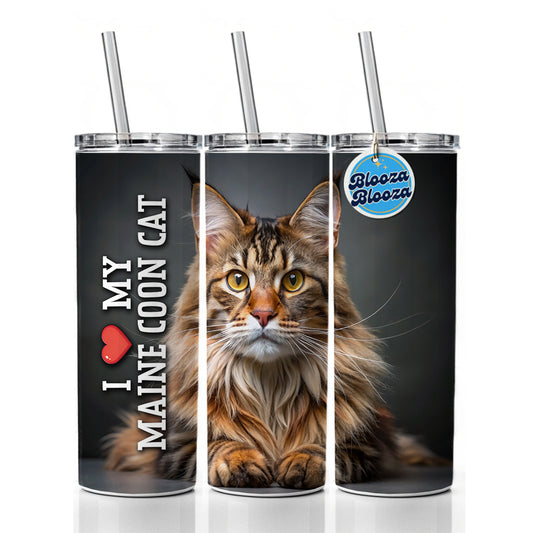 I Love My Maine Coon Cat Heart Skinny Tumbler 20oz with Straw Insulated Water Bottle Gift