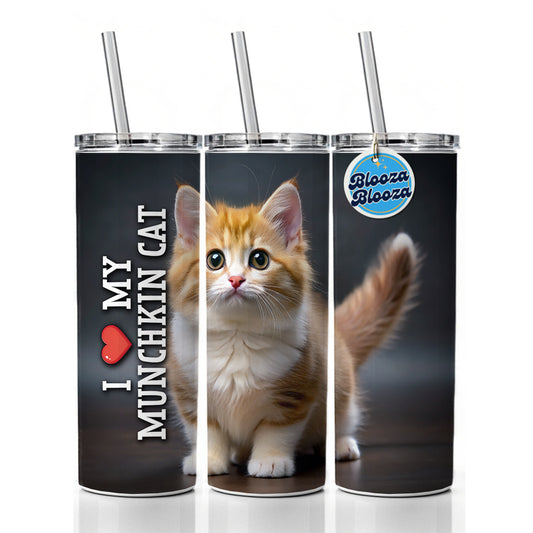 I Love My Munchkin Cat Heart Skinny Tumbler 20oz with Straw Insulated Water Bottle Gift
