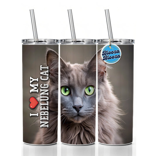 I Love My Nebelung Cat Heart Skinny Tumbler 20oz with Straw Insulated Water Bottle Gift