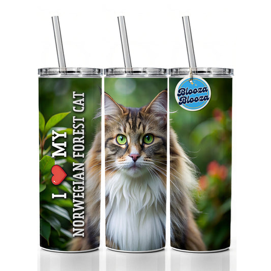 I Love My Norwegian Forest Cat Heart Skinny Tumbler 20oz with Straw Insulated Water Bottle Gift