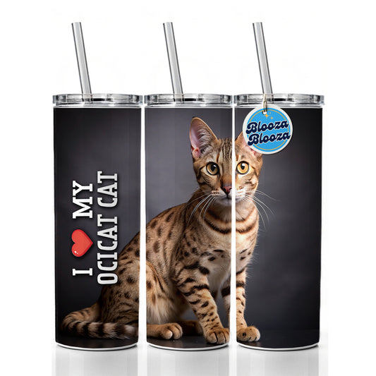 I Love My Ocicat Cat Heart Skinny Tumbler 20oz with Straw Insulated Water Bottle Gift