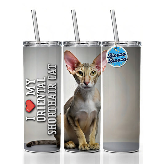 I Love My Oriental Shorthair Cat Heart Skinny Tumbler 20oz with Straw Insulated Water Bottle Gift