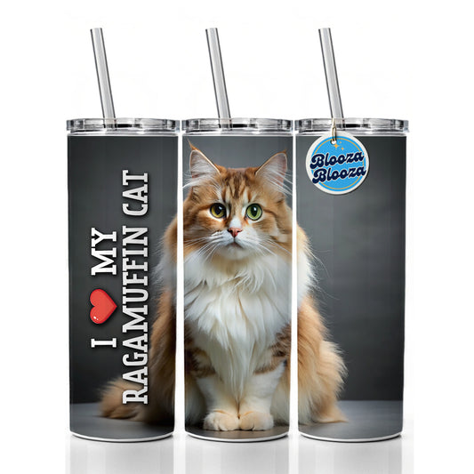 I Love My Ragamuffin Cat Heart Skinny Tumbler 20oz with Straw Insulated Water Bottle Gift