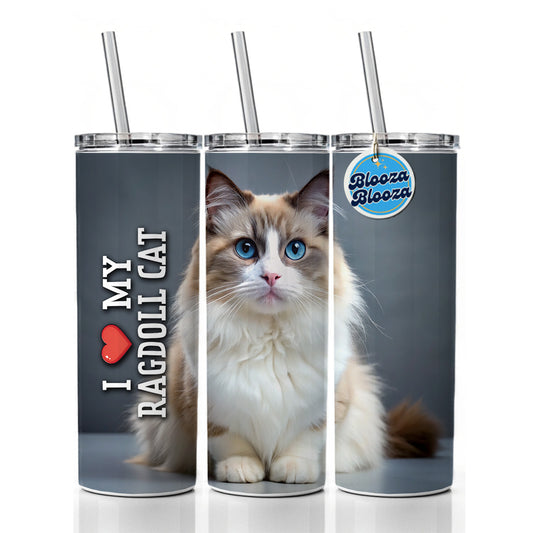 I Love My Ragdoll Cat Heart Skinny Tumbler 20oz with Straw Insulated Water Bottle Gift