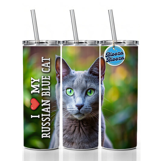 I Love My Russian Blue Cat Heart Skinny Tumbler 20oz with Straw Insulated Water Bottle Gift